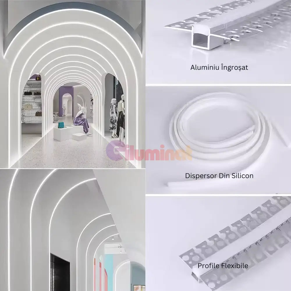 Profil LED Flexibil 2 Metri Incastrat sub Tencuiala LED Strips