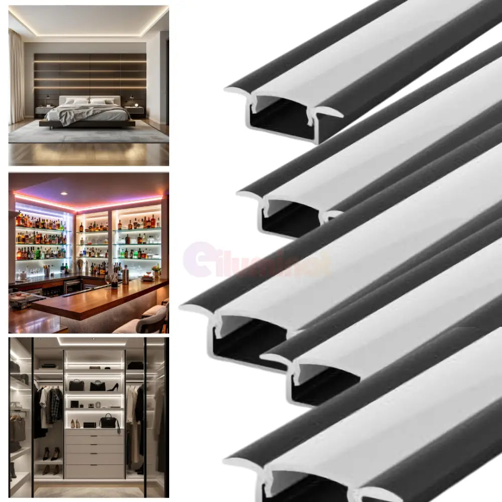 Profil LED Incastrat Negru 2 METRI cu Dispersor Alb LED Strips