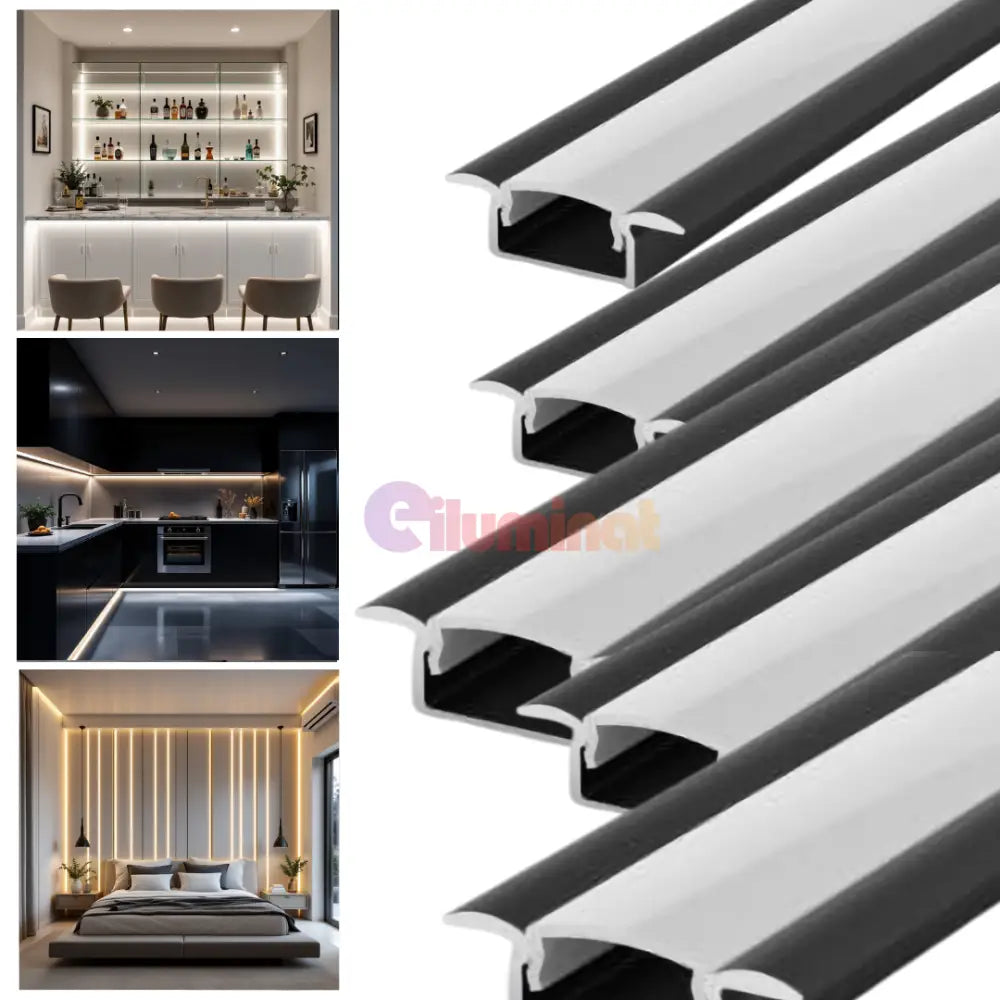 Profil LED Incastrat Negru 2 METRI cu Dispersor Alb LED Strips