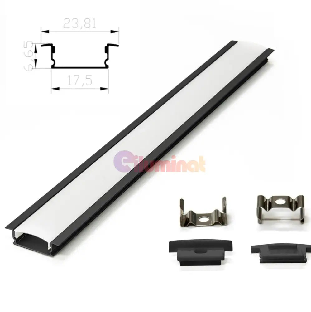 Profil Banda LED Incastrabil Negru cu Dispersor Alb Mat 2M PROFIL INCASTRABIL / NEAGRA LED Strips