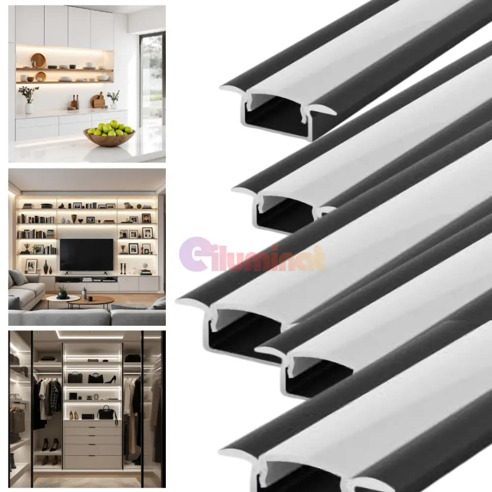 Profil LED Incastrat Negru 2 METRI cu Dispersor Alb LED Strips