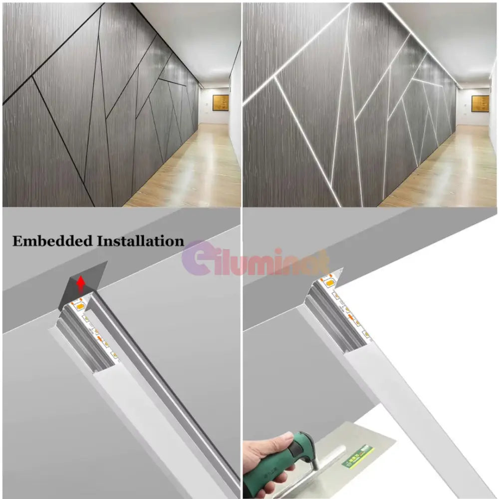 Profil LED 2 METRI Incastrat Negru Plat XL cu Dispersor Negru LED Strips