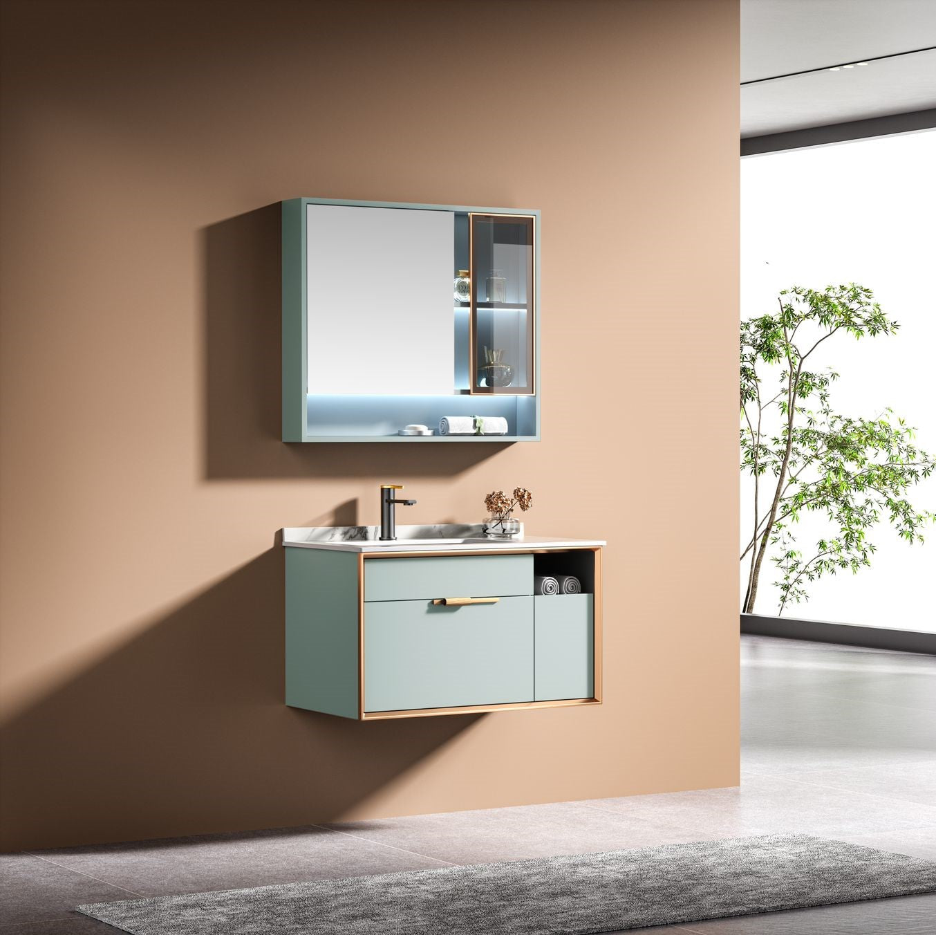 Set Mobilier Baie 80Cm Serenity Green Bathroom Furniture