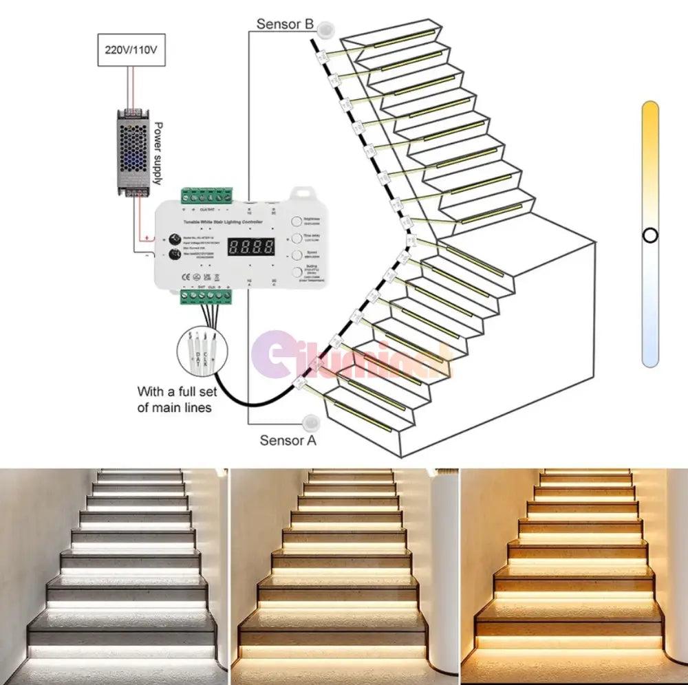 Sistem Iluminare Trepte Cu Banda Led Si Senzori - 17 Maxim Strips