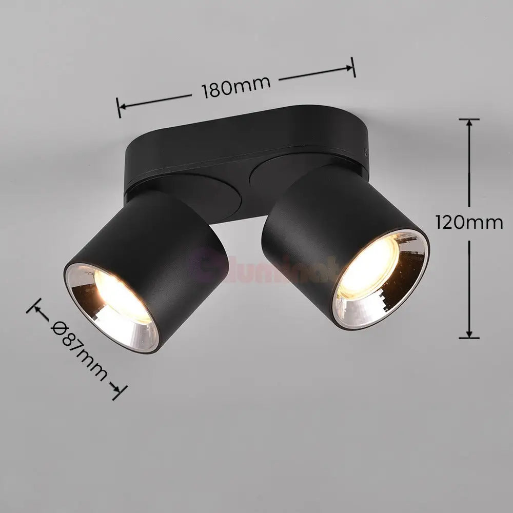 Spot LED Cilindric Aplicat Negru Dulie 2xGU10 Ø18x12CM led ceiling light