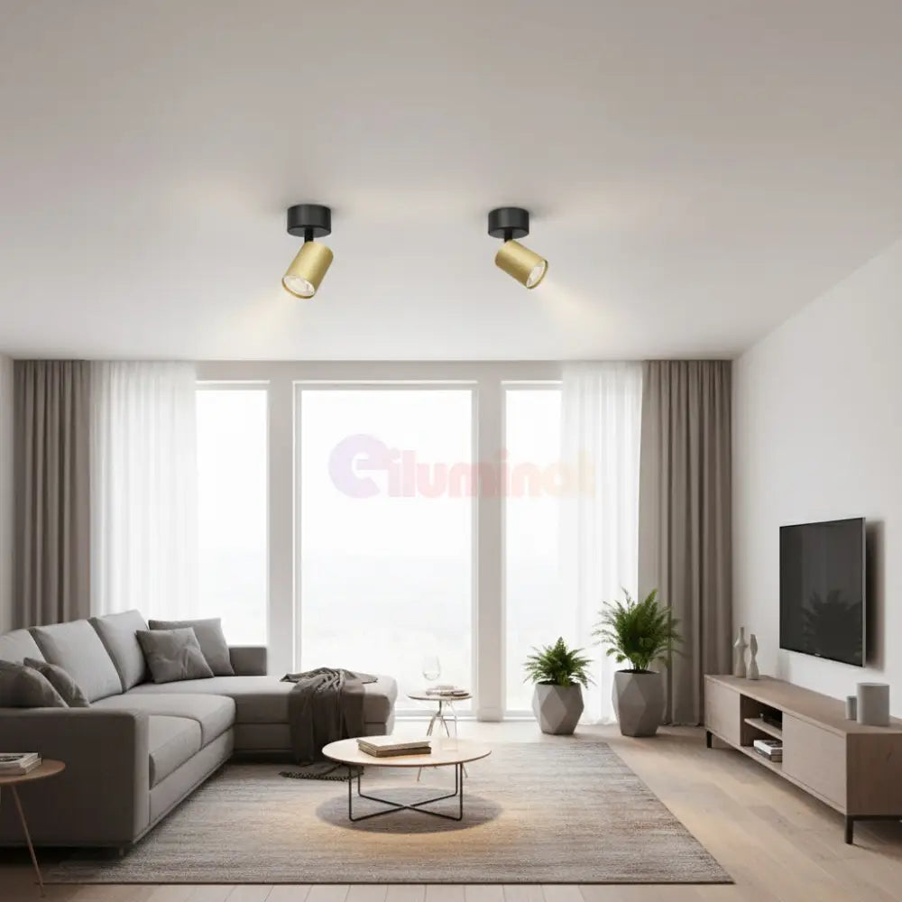 Spot Aplicat Orientabil Rotund Negru & Auriu Dulie GU10 Ø60x130mm led ceiling light