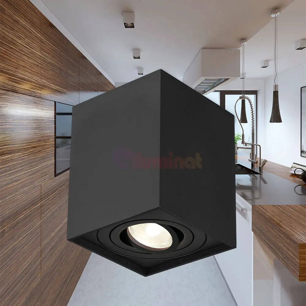 Spot Aplicat Patrat Fascicul Reglabil Negru Dulie GU10 L80xH100mm led ceiling light