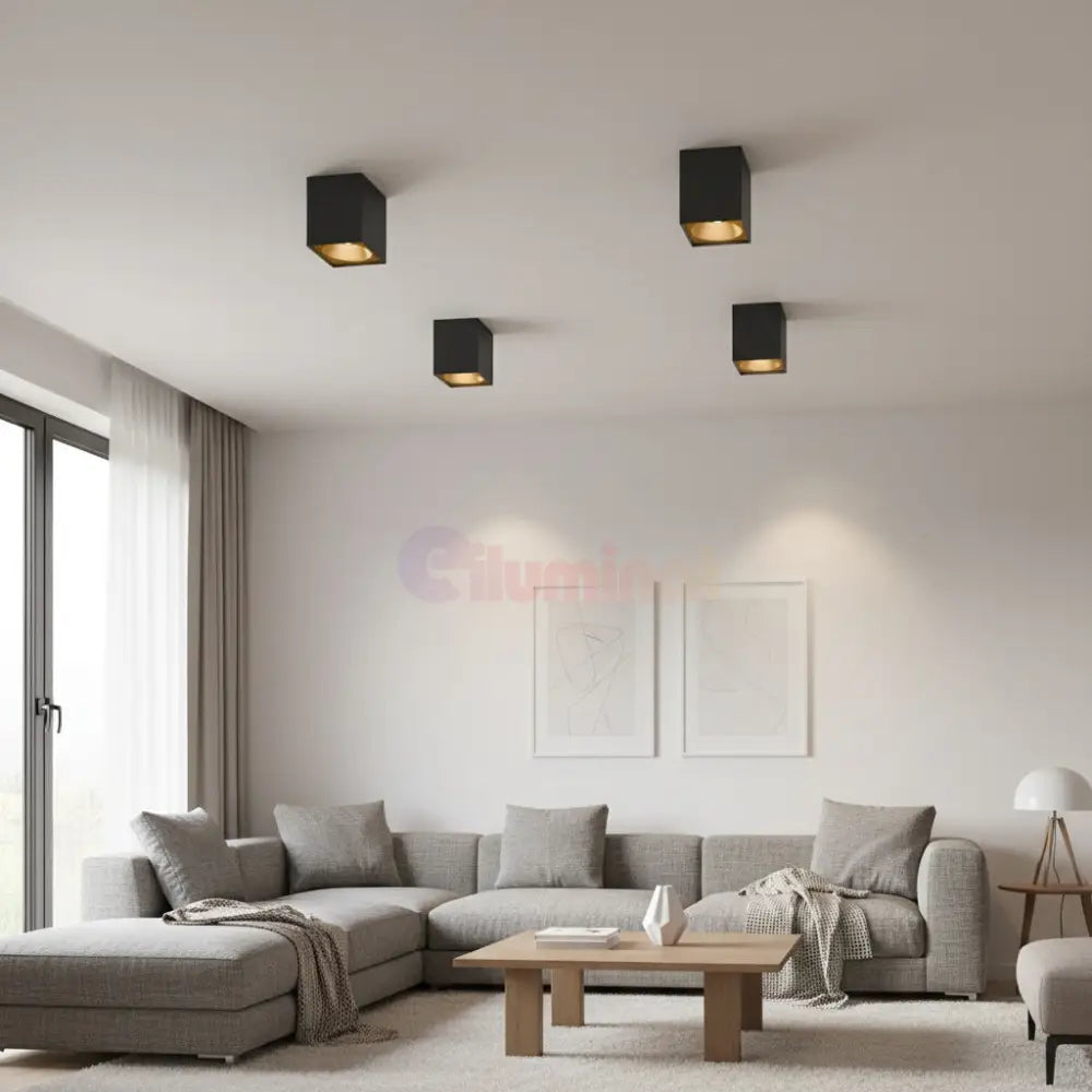 Spot Aplicat Patrat Negru & Auriu Dulie GU10 L80xH117mm led ceiling light