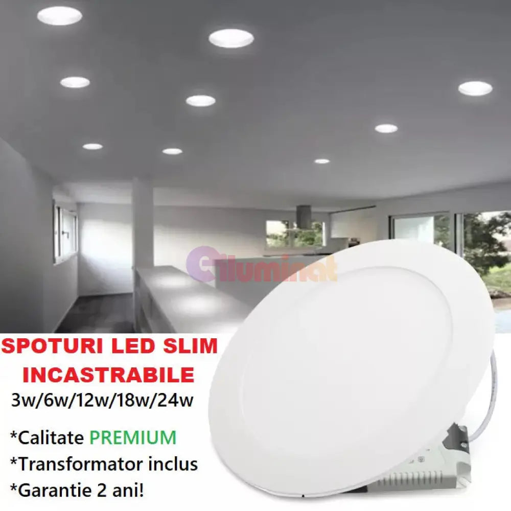 Spot Led 12W Slim Rotund Alb / 168Mm Incastrabil Spot Light