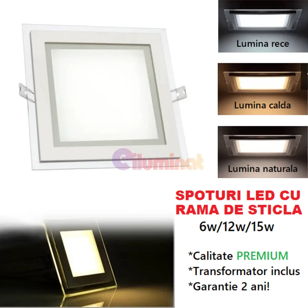 Spot Led 6W Patrat Mat Rama Sticla / 96X96Mm Incastrabil Led Spot Light