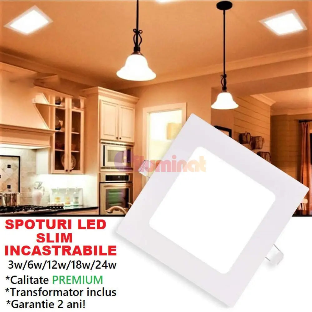 Spot Led 6W Slim Patrat Alb / 113X113Mm Incastrabil Led Spot Light