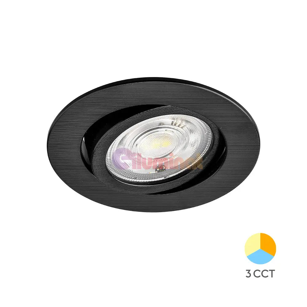 Spot Led 7W Incastrabil Orientabil Negru Cct Cu 3 Lumini Echivalent 60W Led Spot Light