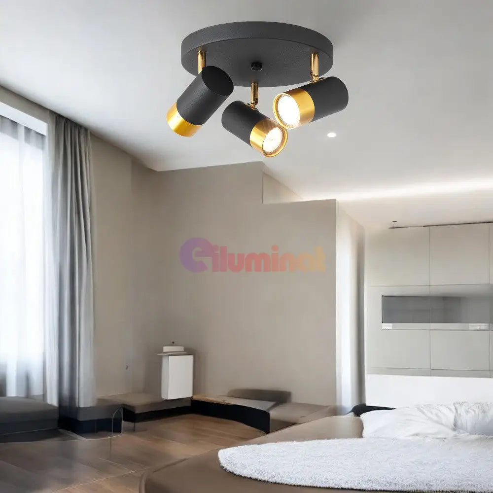 Spot Reglabil Negru + Auriu Exquisite 3Xgu10 Suport Rotund Led Ceiling Light