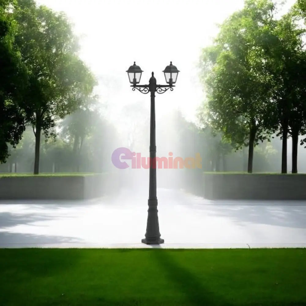 Stalp De Gradina Tip Felinar Negru 2xE27 220CM STALP ORNAMENTAL GARDEN POLE
