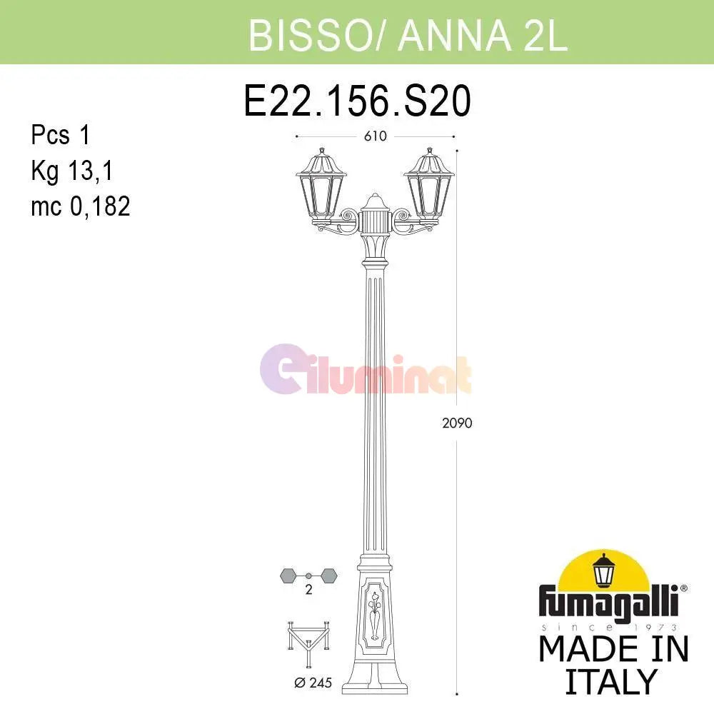 Stalp Ornamental 2 Metri Echipat Cu Felinare Anna Fumagalli Street Light Pole