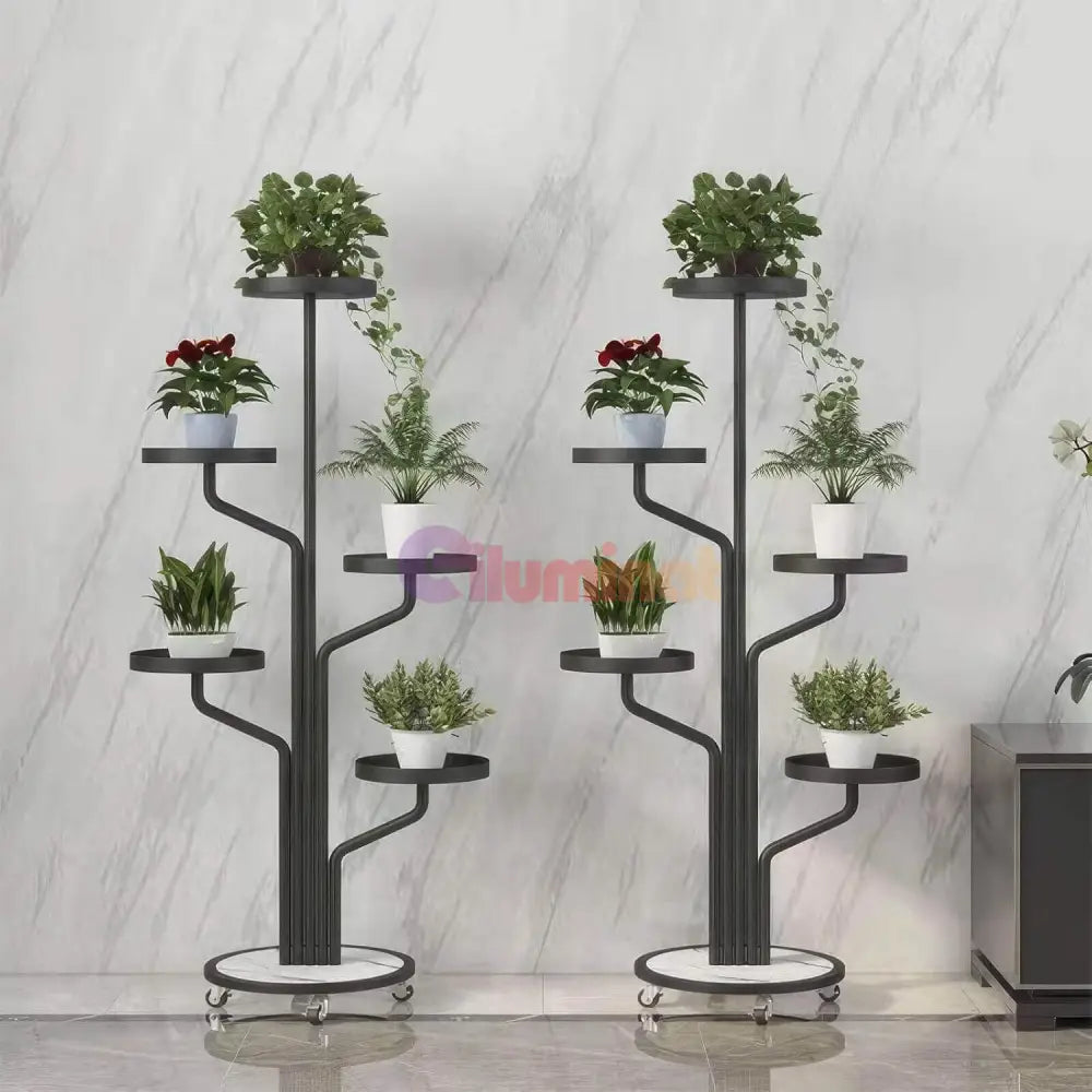 Suport Decorativ pentru Plante cu 6 Niveluri Botanical Spire STATUETA / NEAGRA / 130CM