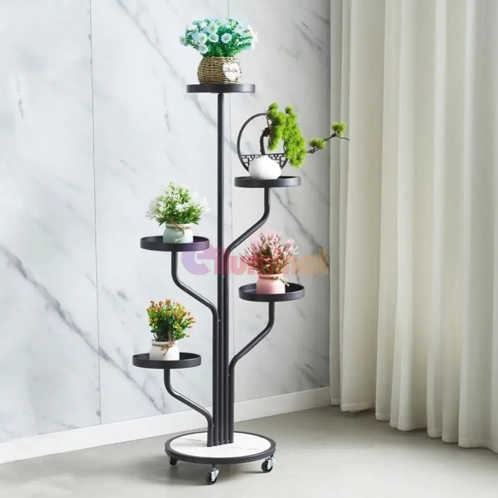 Suport Decorativ pentru Plante cu 6 Niveluri Botanical Spire STATUETA / NEAGRA / 130CM