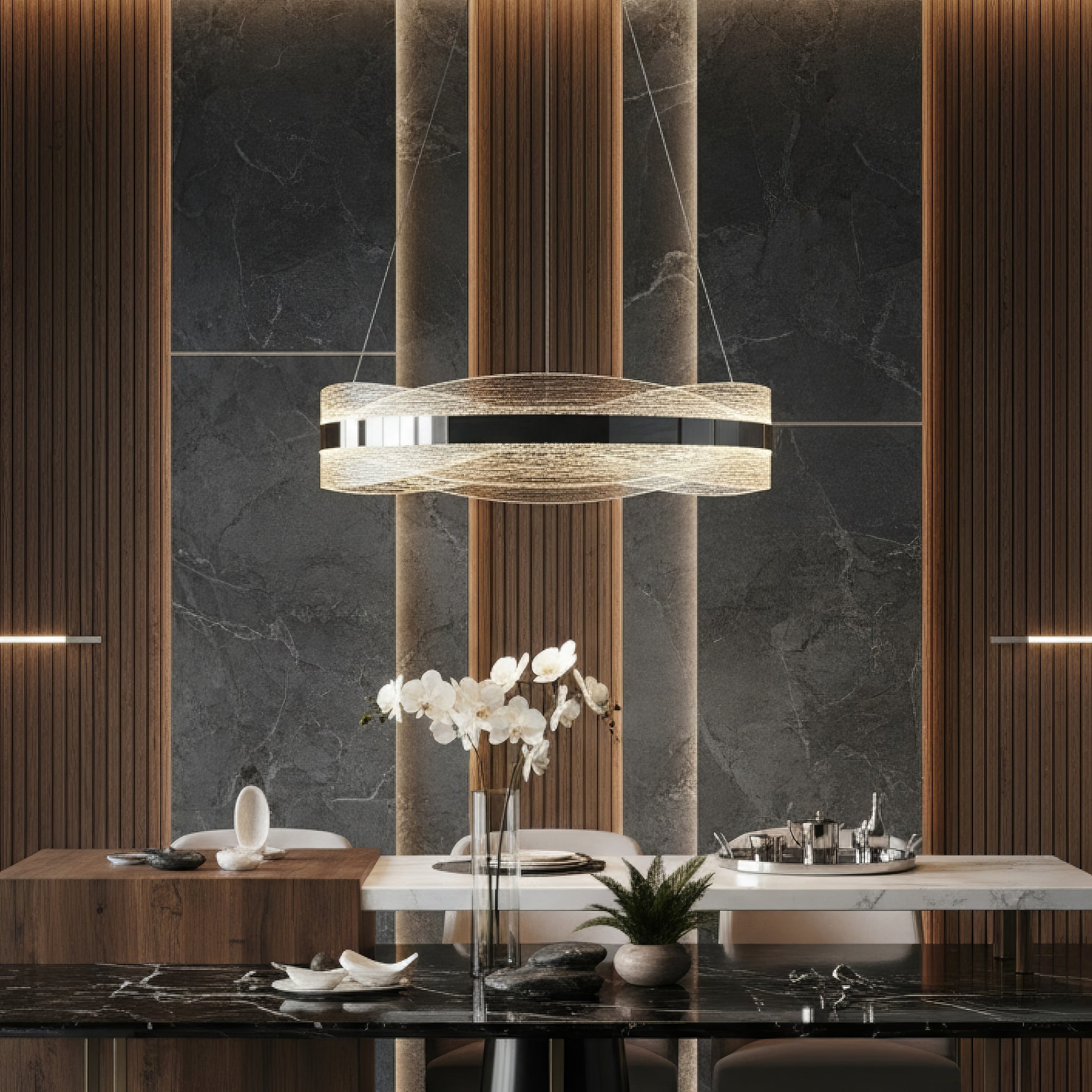 Lustra LED Suspendata ENYA Crom Telecomanda