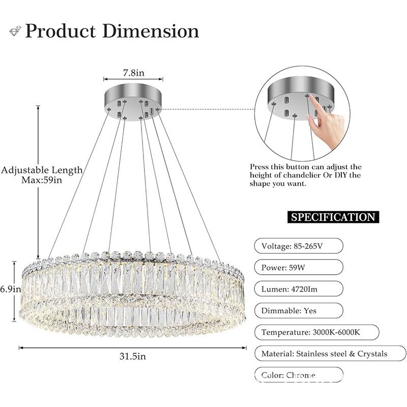 Lustra LED Suspendata ALESSO Cristal Silver Echivalent 400W