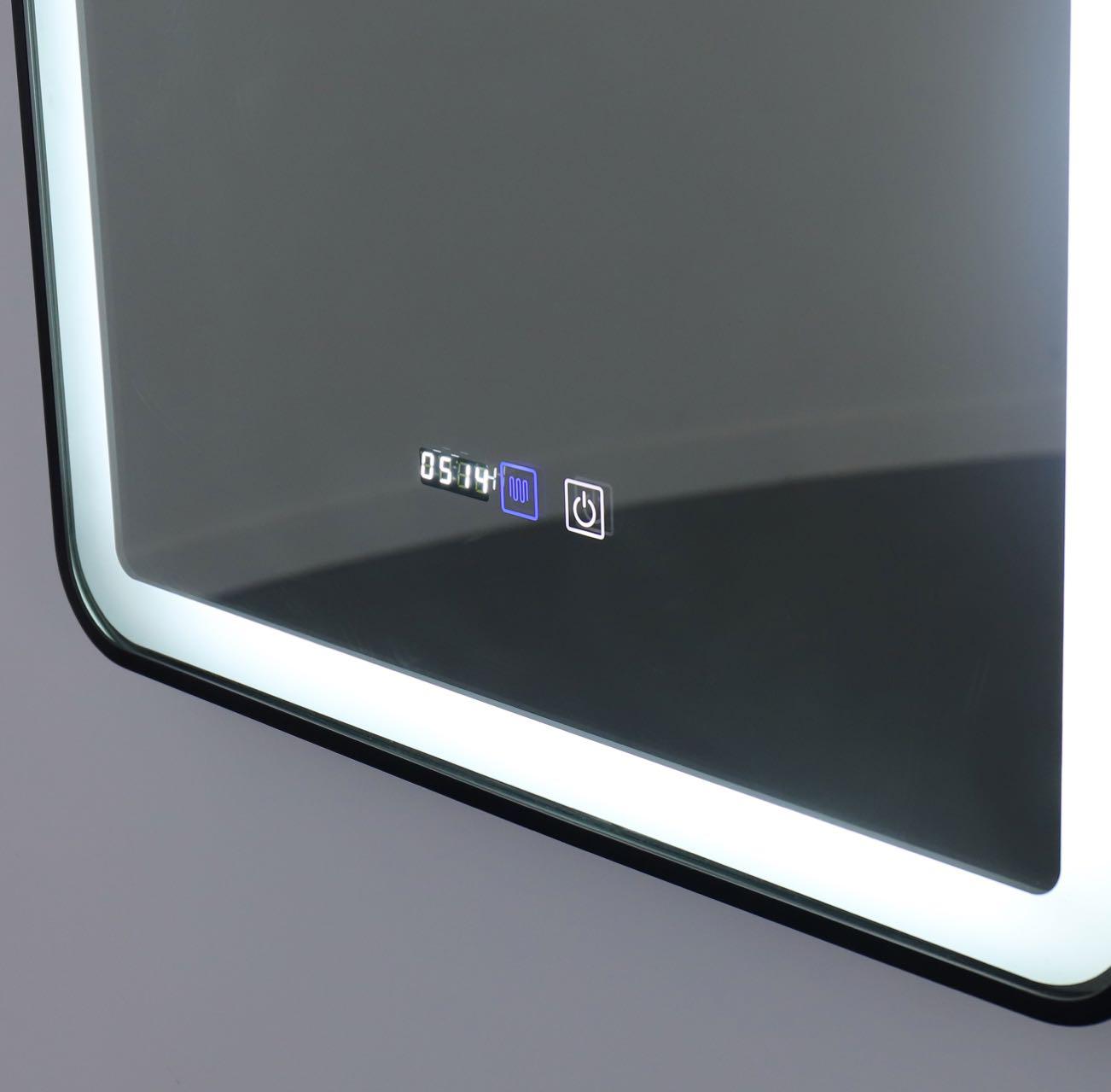 Oglinda LED 60x90cm cu Rama Neagra Functie Dezaburire, Touch si Ceas J36