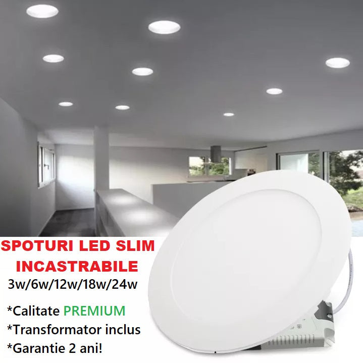 Spot LED 12W Slim Rotund Alb / 168mm / Incastrabil