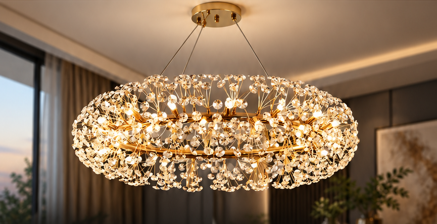 Lustră Dandelion Gold XXL într-un dining
